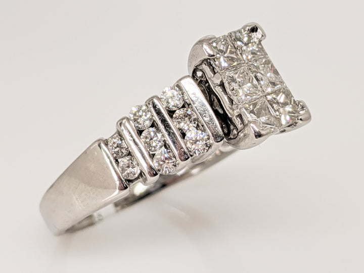 14K WHITE 1.39 CARAT TOTAL WEIGHT I1 G DIAMOND PRINCESS CUT (6) WITH (16) ROUND MELEE ESTATE RING 5.2G