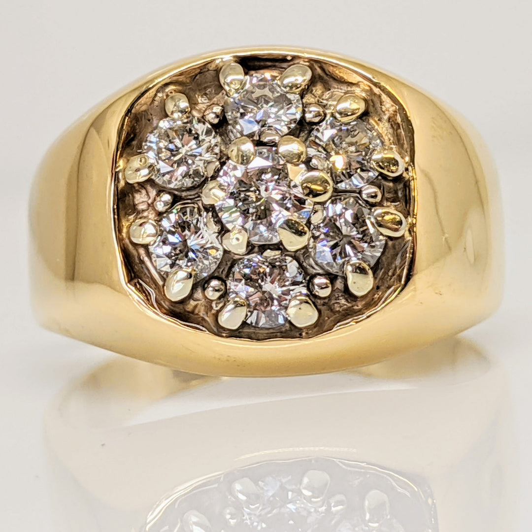 14K .95 CARAT TOTAL WEIGHT I1 H DIAMOND ROUND (7) CLUSTER ESTATE RING 9.0 GRAMS