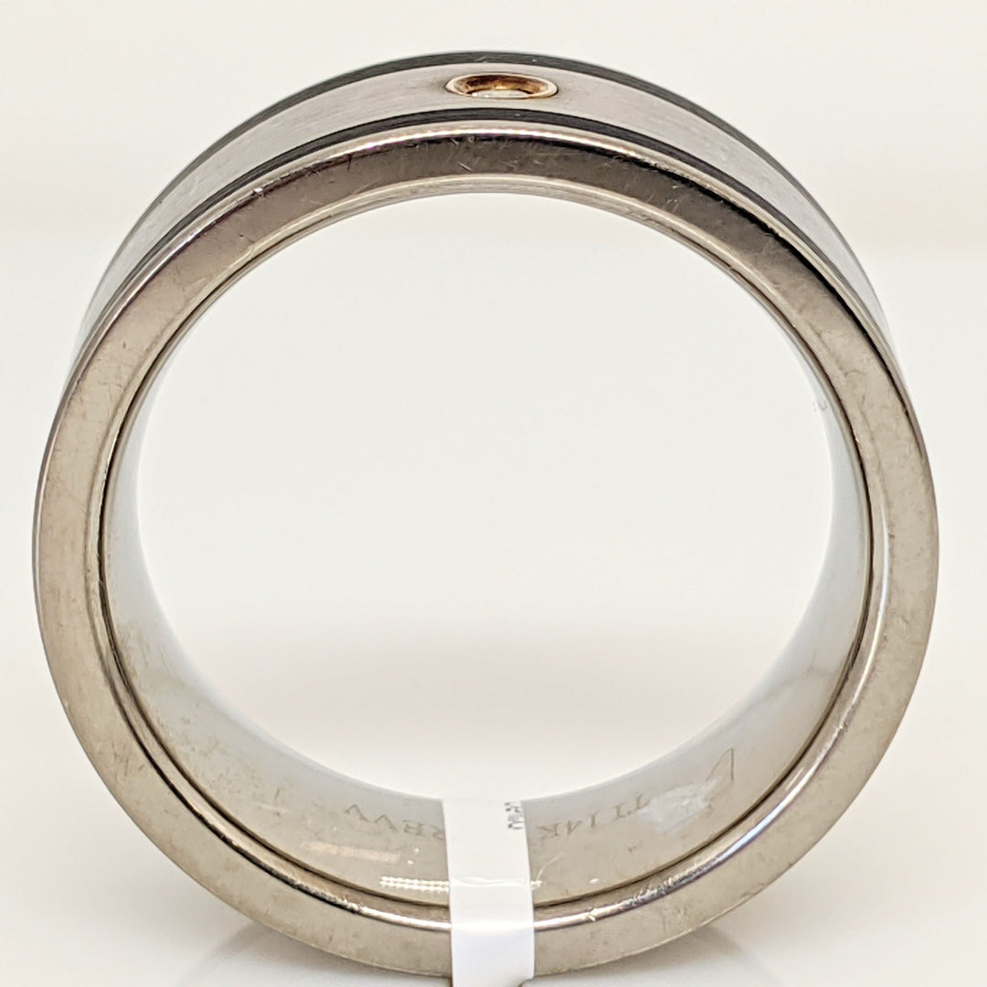 TITANIUM/14K DIAMOND ROUND MELEE 9MM BLACK TRIM ESTATE BAND 7.3 GRAMS