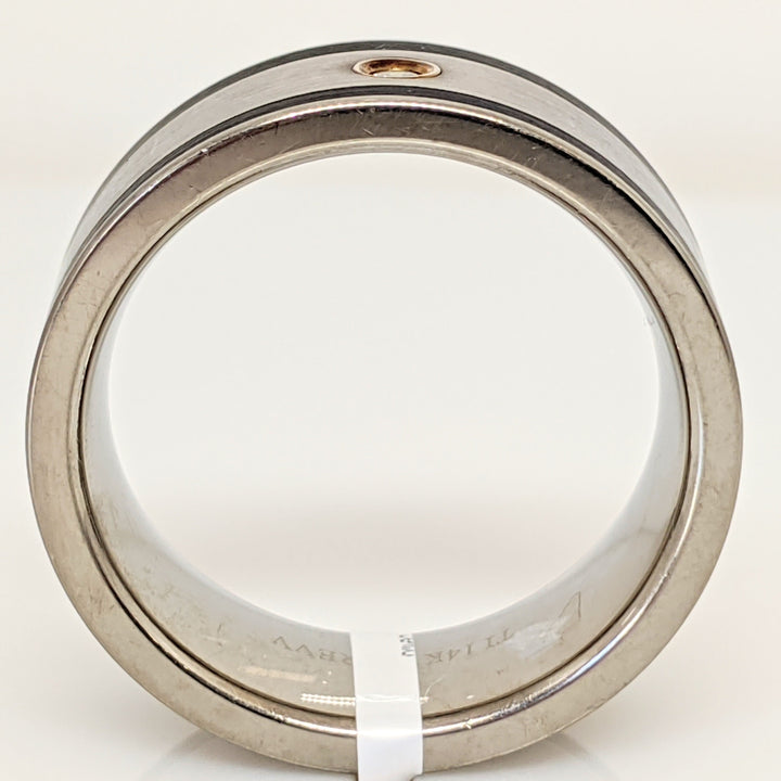 TITANIUM/14K DIAMOND ROUND MELEE 9MM BLACK TRIM ESTATE BAND 7.3 GRAMS