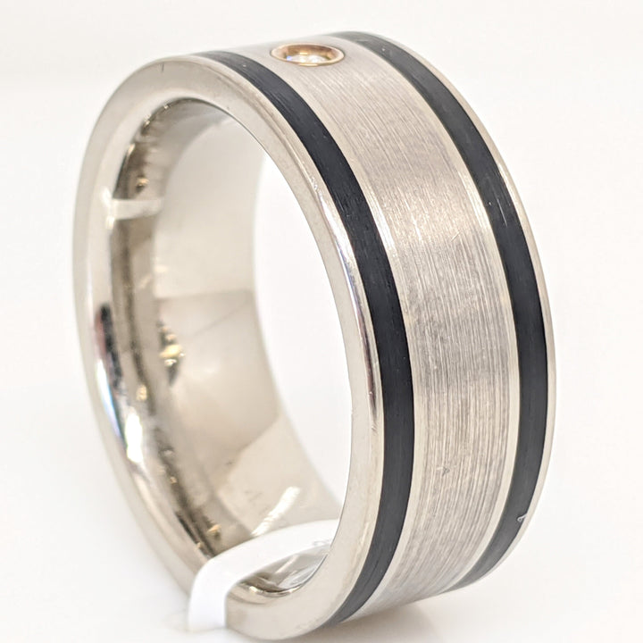 TITANIUM/14K DIAMOND ROUND MELEE 9MM BLACK TRIM ESTATE BAND 7.3 GRAMS