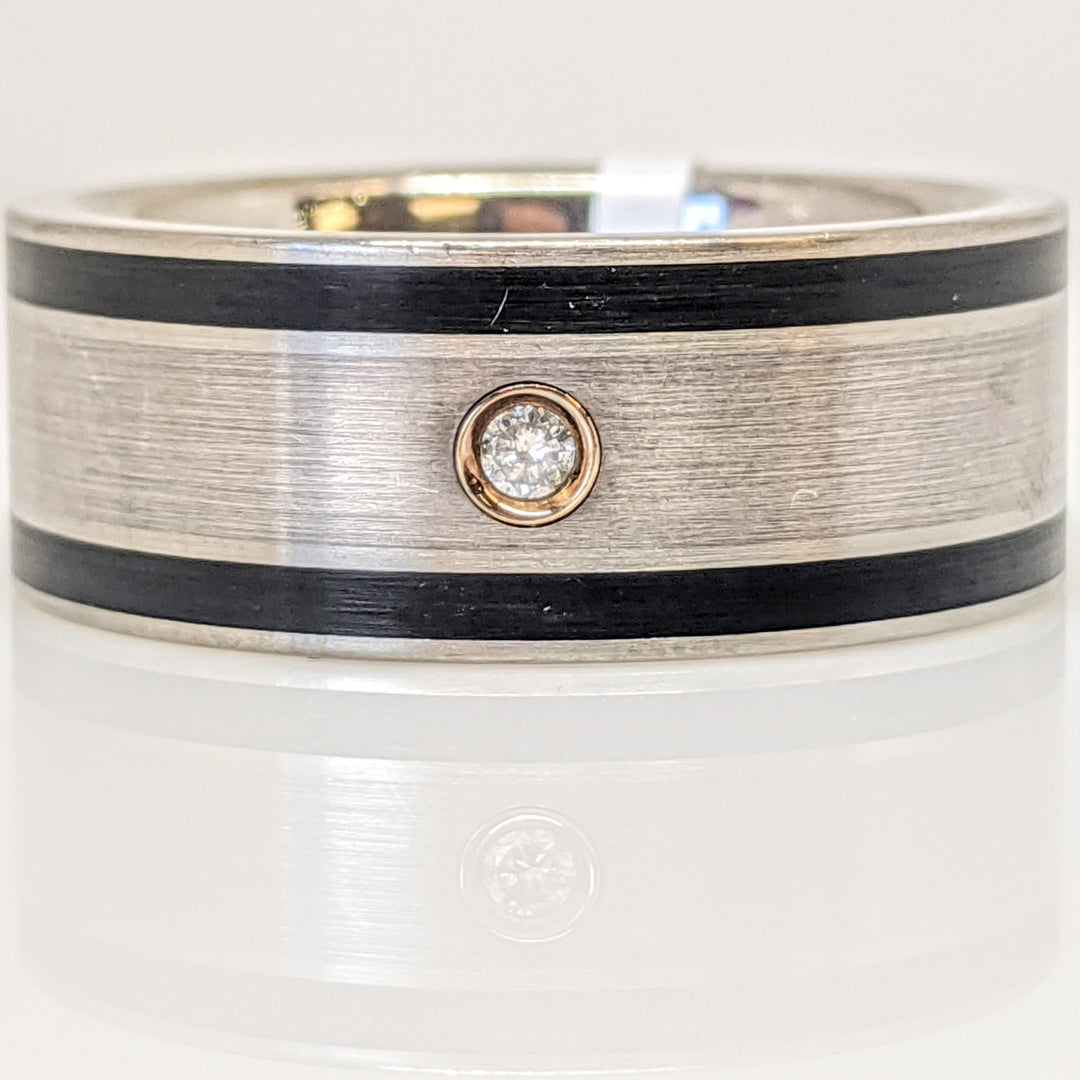 TITANIUM/14K DIAMOND ROUND MELEE 9MM BLACK TRIM ESTATE BAND 7.3 GRAMS