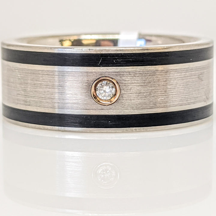 TITANIUM/14K DIAMOND ROUND MELEE 9MM BLACK TRIM ESTATE BAND 7.3 GRAMS