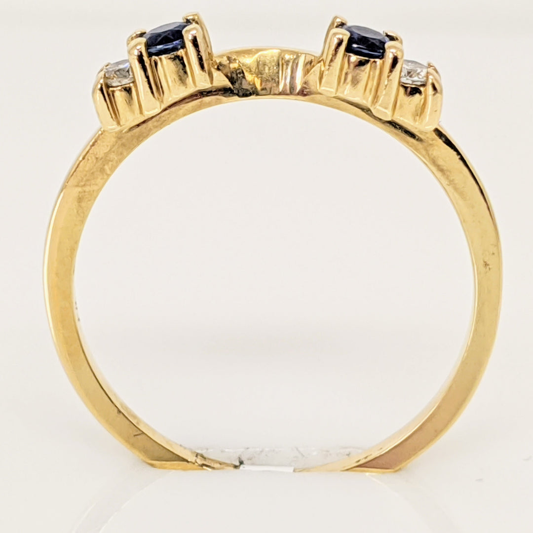 14K SAPPHIRE ROUND (2) 3MM WITH (2) DIAMOND ROUND MELEE ESTATE WRAP 2.2 GRAMS