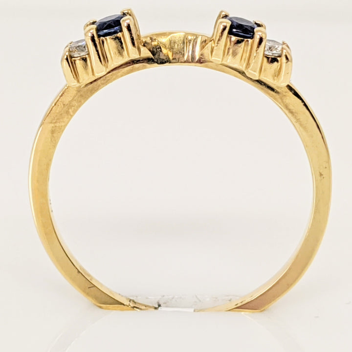 14K SAPPHIRE ROUND (2) 3MM WITH (2) DIAMOND ROUND MELEE ESTATE WRAP 2.2 GRAMS