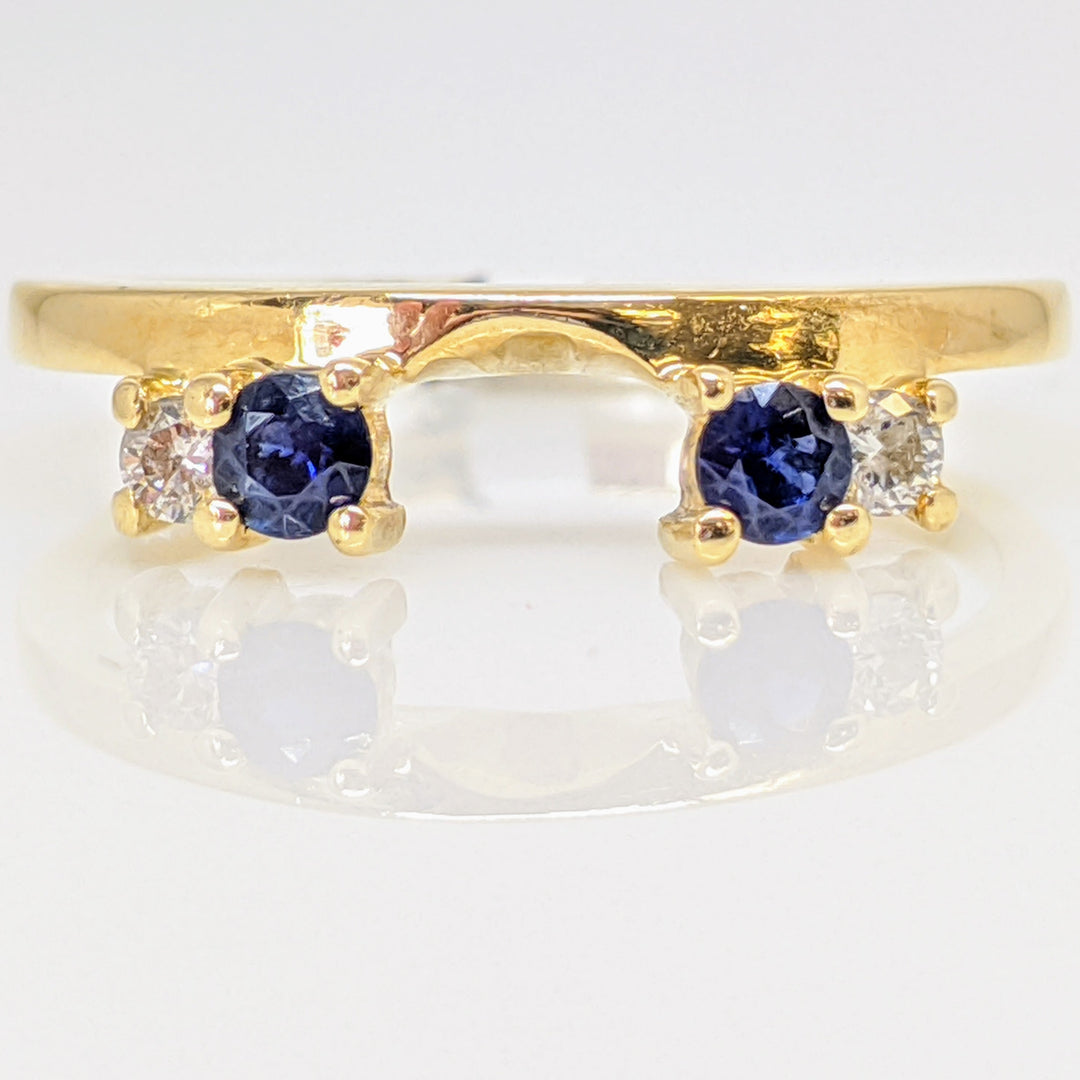 14K SAPPHIRE ROUND (2) 3MM WITH (2) DIAMOND ROUND MELEE ESTATE WRAP 2.2 GRAMS