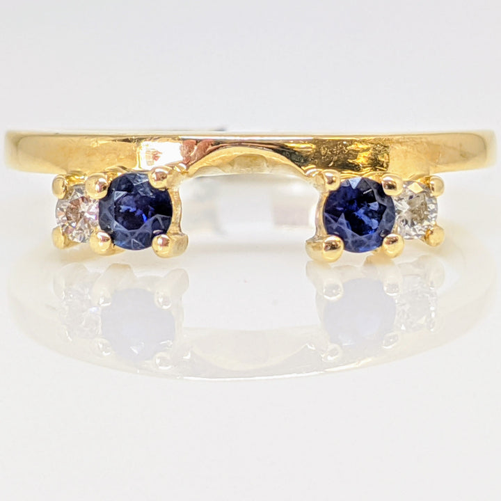14K SAPPHIRE ROUND (2) 3MM WITH (2) DIAMOND ROUND MELEE ESTATE WRAP 2.2 GRAMS