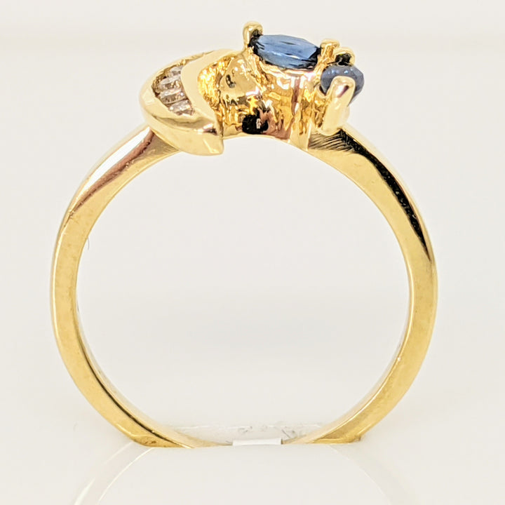14K SAPPHIRE MARQUISE CUT (2) WITH (5) DIAMOND MELEE ESTATE WRAP 2.5 GRAMS
