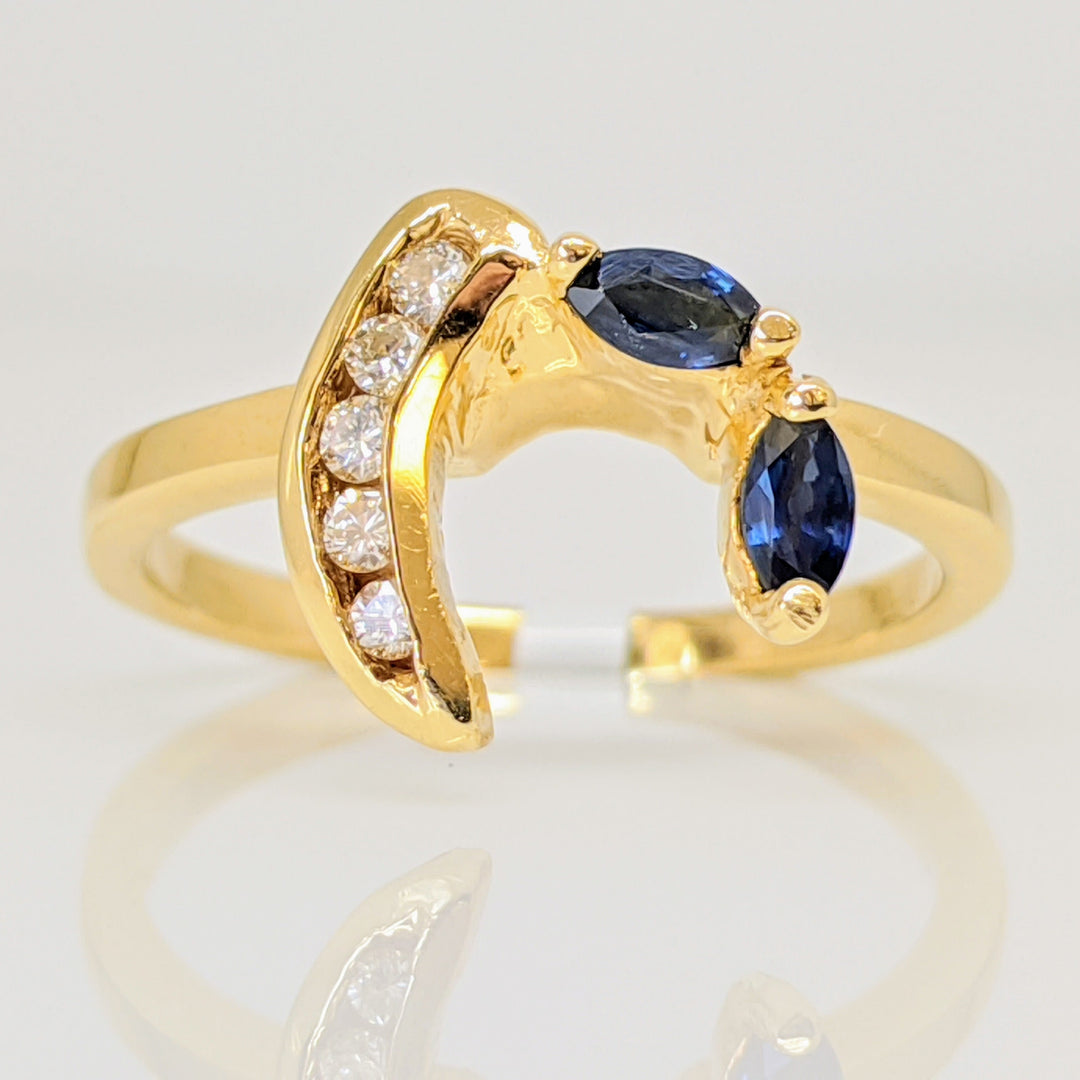14K SAPPHIRE MARQUISE CUT (2) WITH (5) DIAMOND MELEE ESTATE WRAP 2.5 GRAMS
