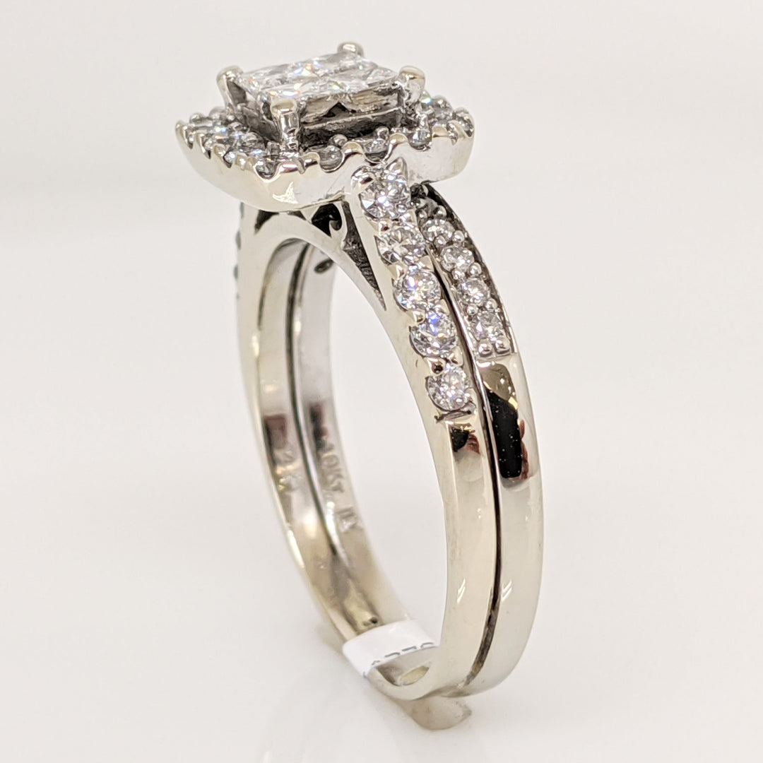 10K WHITE 1.26 CARAT TOTAL WEIGHT SI2 I-L DIAMOND PRINCESS CUT (4) ROUND (39) HALO ESTATE RING 5.3 GRAMS