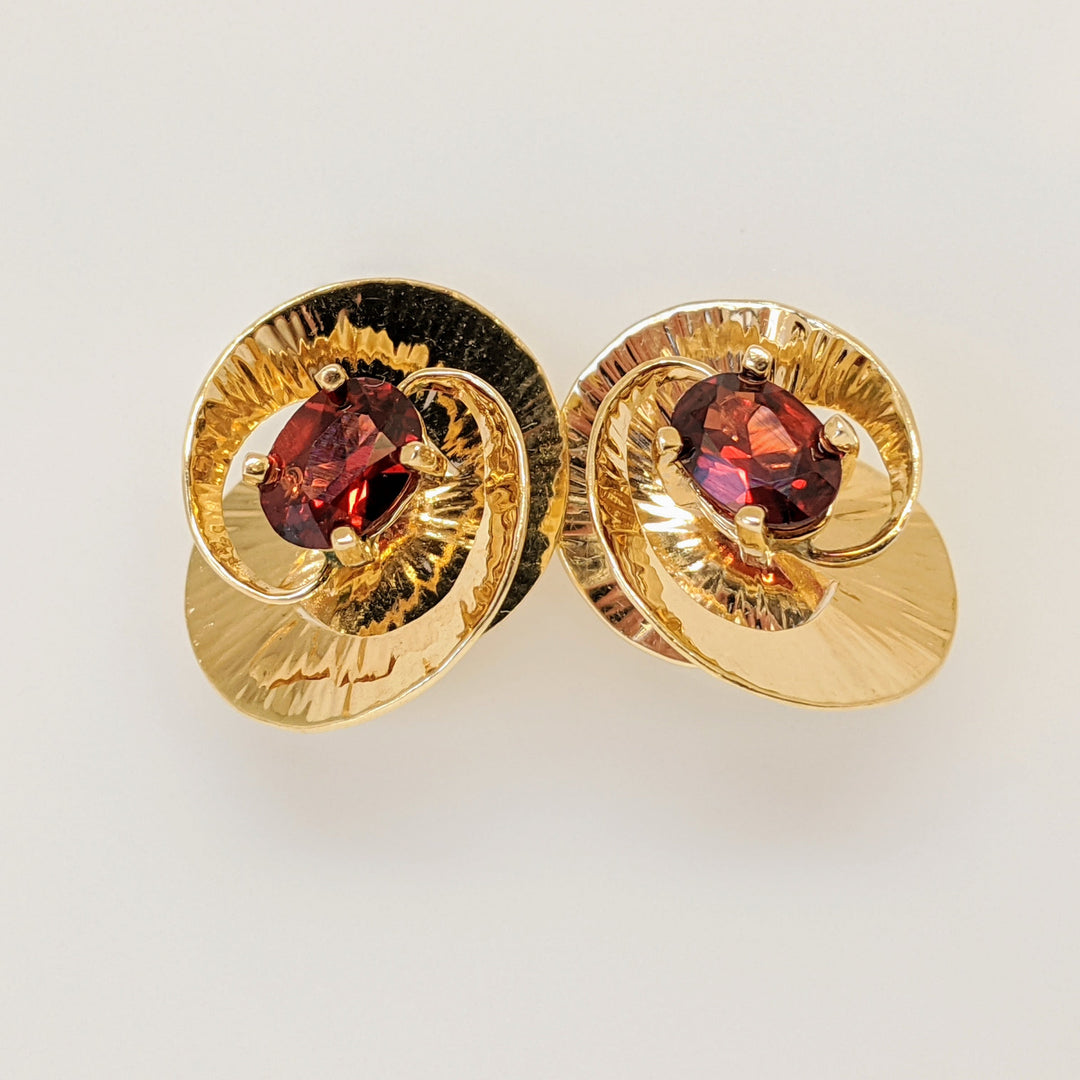 14K GARNET OVAL 5X7 SWIRL "DAUNIS" ESTATE EARRINGS 5.2 GRAMS