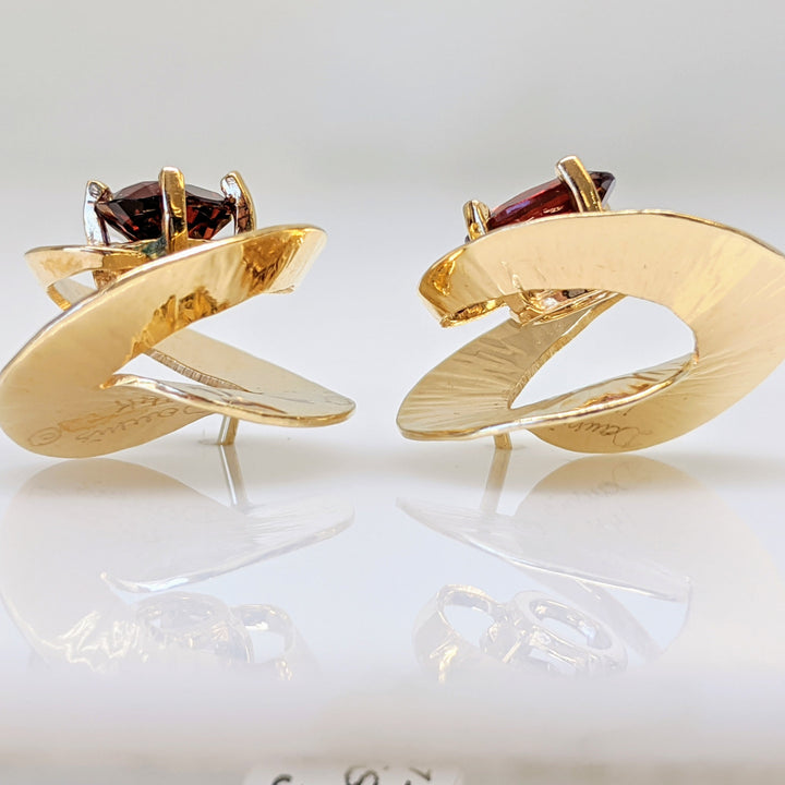 14K GARNET OVAL 5X7 SWIRL "DAUNIS" ESTATE EARRINGS 5.2 GRAMS