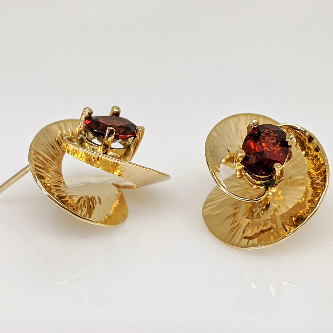 14K GARNET OVAL 5X7 SWIRL "DAUNIS" ESTATE EARRINGS 5.2 GRAMS