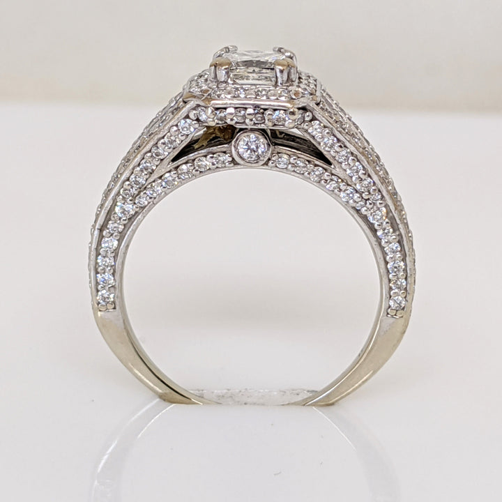 14K WHITE 1.58 CARAT TOTAL WEIGHT SI2 I DIAMOND PRINCESS CUT (1) ROUND (143) HALO ESTATE RING 5.0 GRAMS