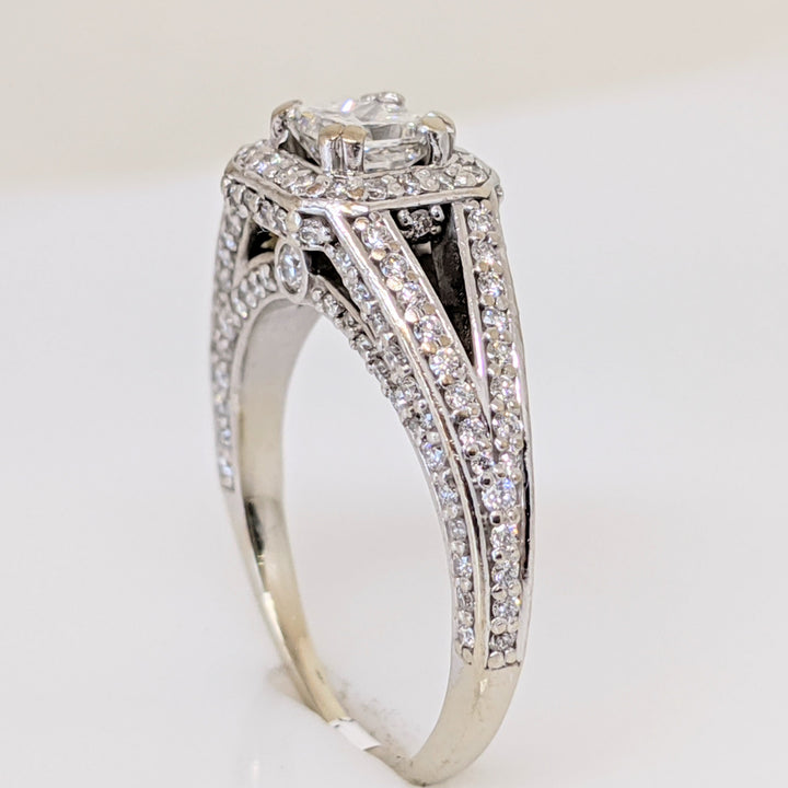 14K WHITE 1.58 CARAT TOTAL WEIGHT SI2 I DIAMOND PRINCESS CUT (1) ROUND (143) HALO ESTATE RING 5.0 GRAMS