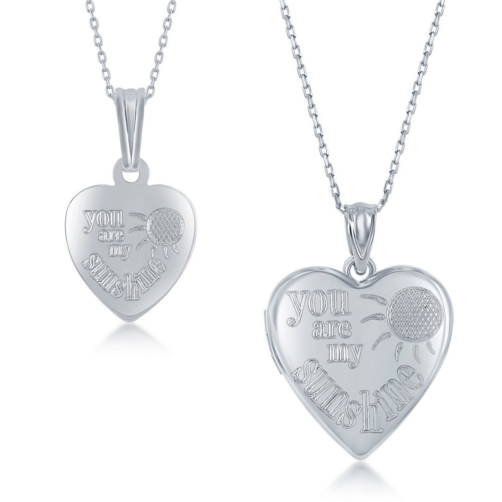 Sterling Silver 2PC Mother & Daughter Set, Heart Pendant + Locket - You Are My Sunshine Lockets