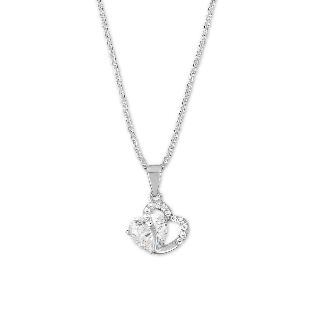 Sterling Silver Double Heart CZ Pendant