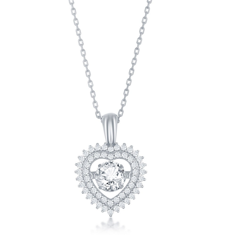 Sterling Silver Dancing Cubic Zirconia Heart Pendant