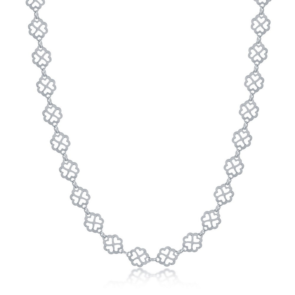 Sterling Silver Diamond-Cut Flowers w/Heart Cut-Outs Bracelet