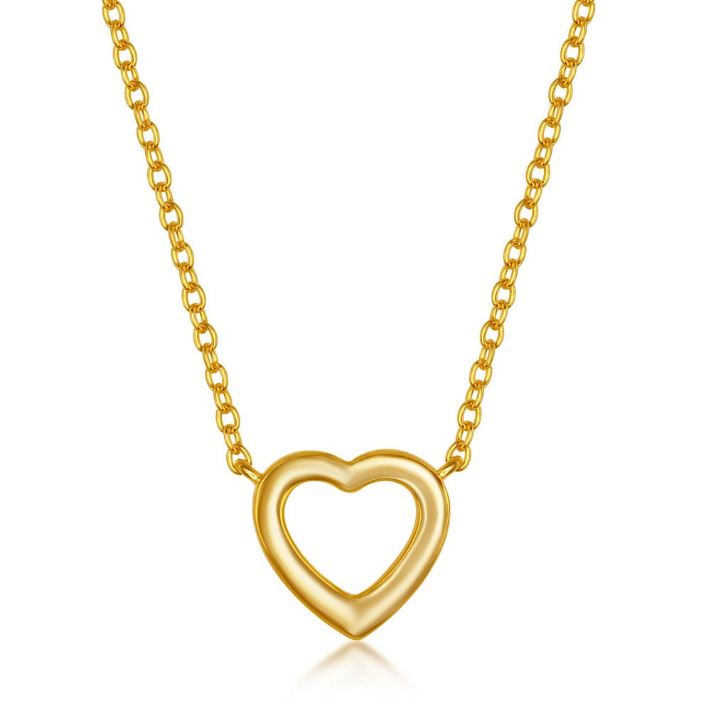 Sterling Silver Plain Small Open Heart Necklace - Gold Plated