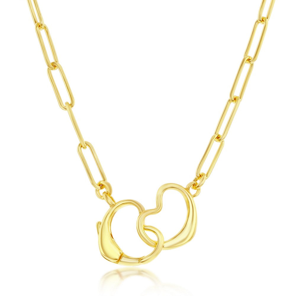 Sterling Silver Paperclip, Heart Clasp Necklace - Gold Plated