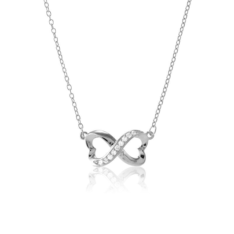 Sterling Silver Half CZ Heart Infinity Necklace