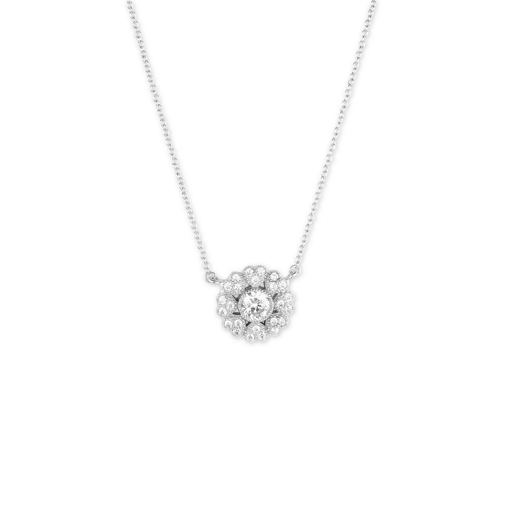 Sterling Silver Micro Pave Heart Flower Necklace