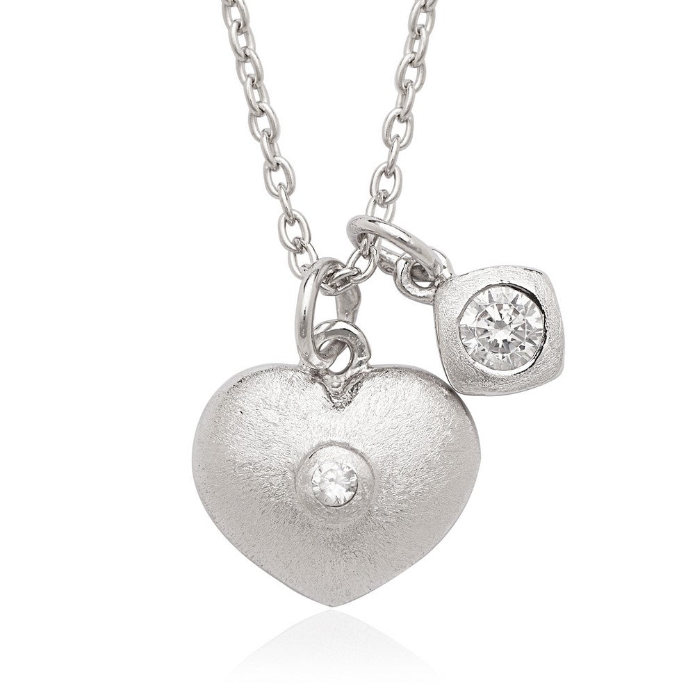 Sterling Silver Small CZ with Heart Double Pendant Children's Necklace