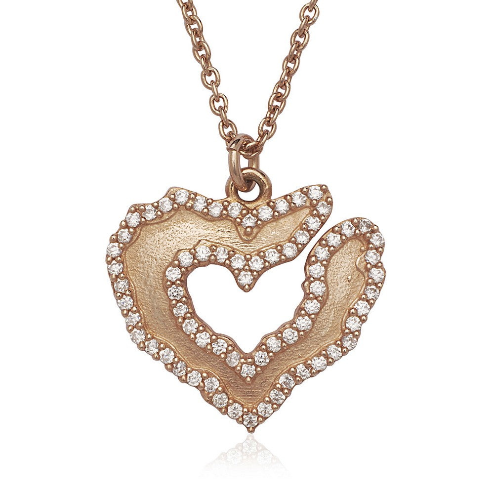 Sterling Silver Small CZ Heart with Beaded Border Necklace