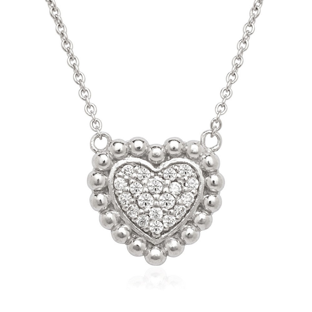 Sterling Silver Small Heart Shaped Elephant Skin with CZ Border Necklace