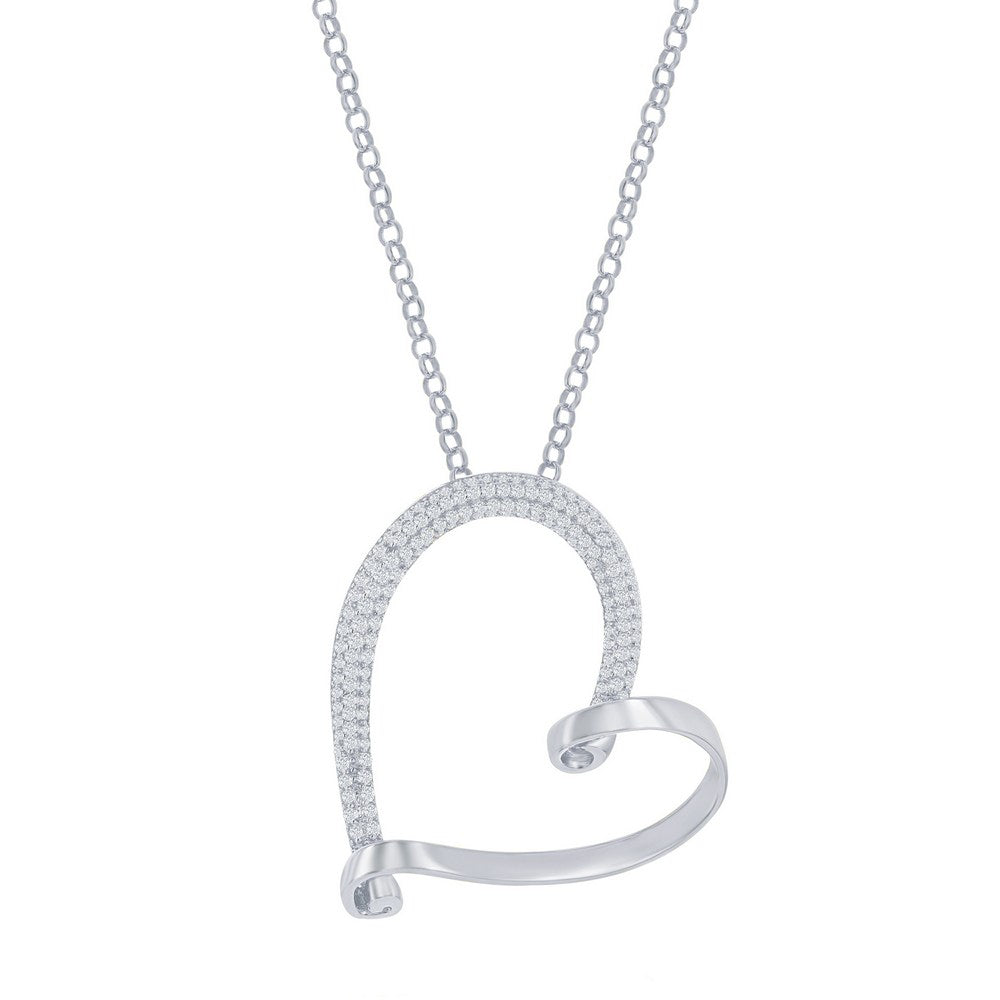 Sterling Silver Micro Pave Large Heart Necklace