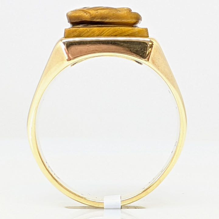 10K TIGER EYE SOLDIER ESTATE RING 12.2 GRAMS