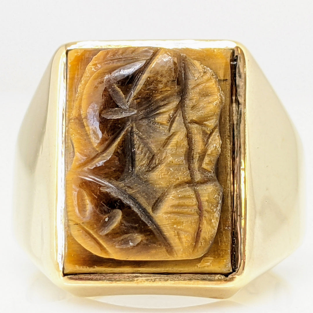 10K TIGER EYE SOLDIER ESTATE RING 12.2 GRAMS