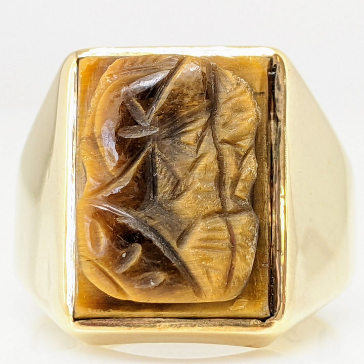 10K TIGER EYE SOLDIER ESTATE RING 12.2 GRAMS
