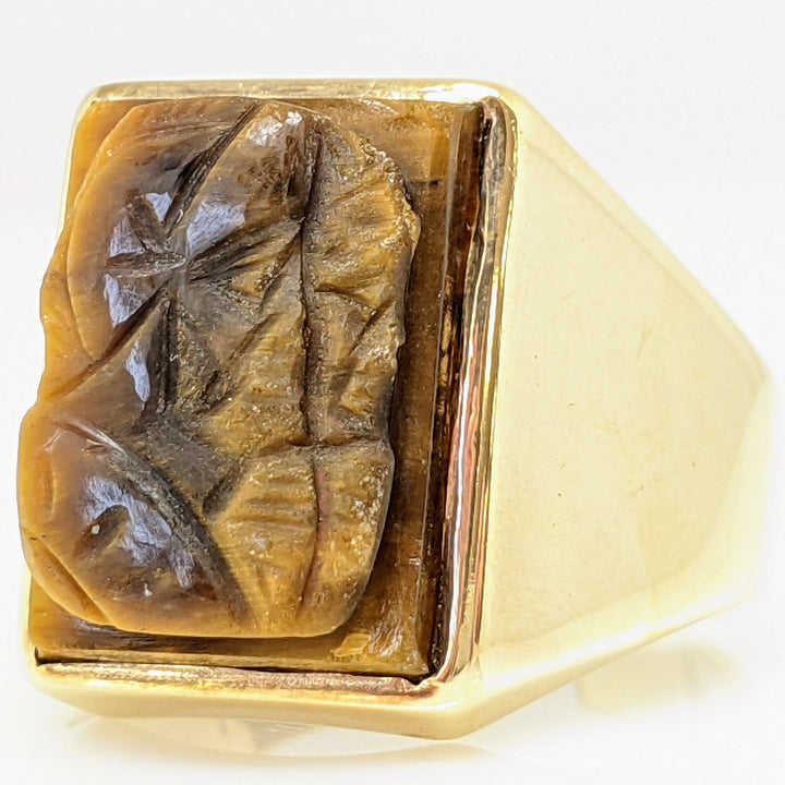 10K TIGER EYE SOLDIER ESTATE RING 12.2 GRAMS