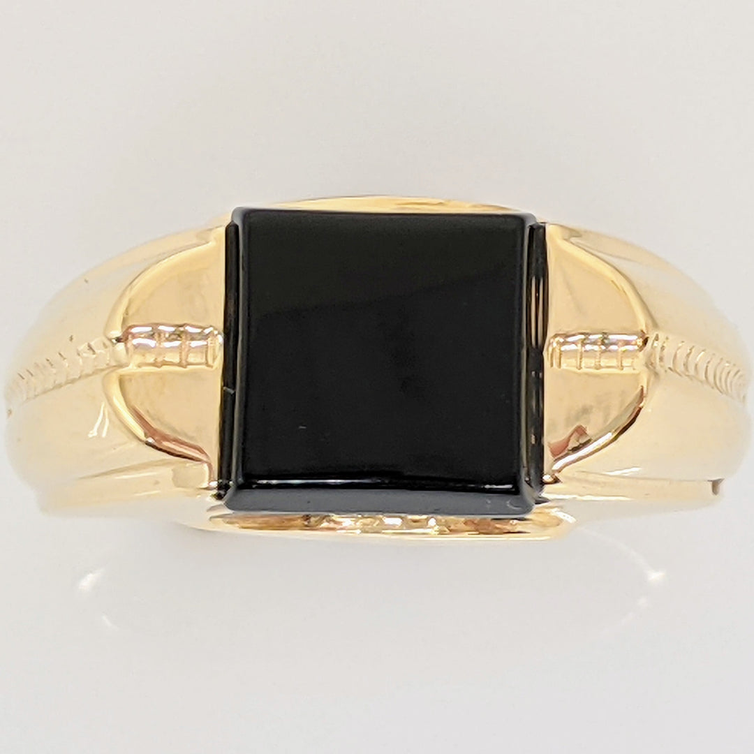 14K ONYX PRINCESS CUT 9MM ESTATE RING 8.6 GRAMS