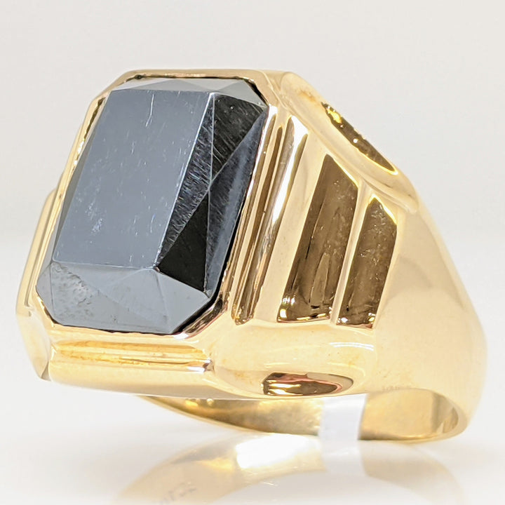 10K HEMATITE EMERALD CUT 10X14 ESTATE RING 8.2 GRAMS