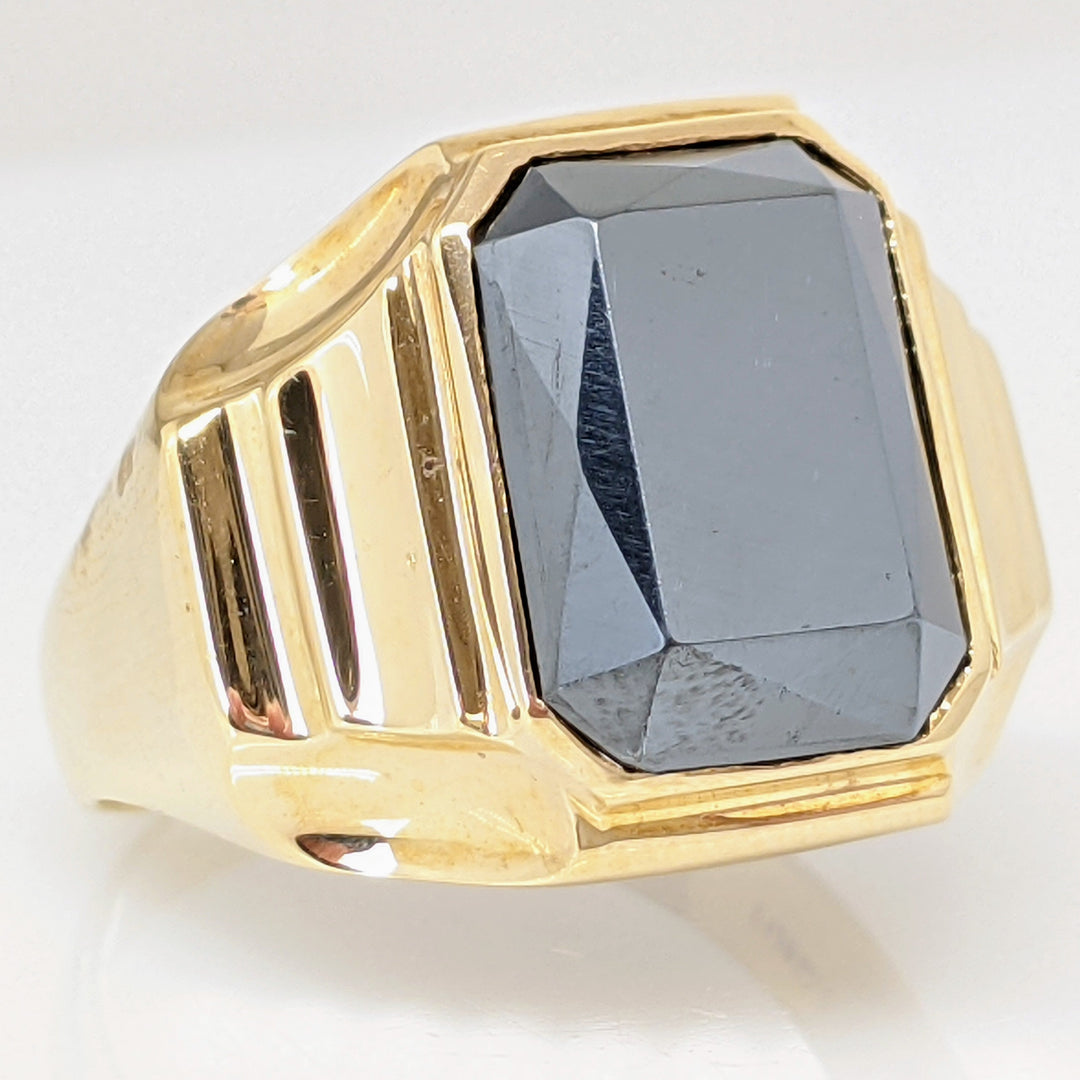 10K HEMATITE EMERALD CUT 10X14 ESTATE RING 8.2 GRAMS