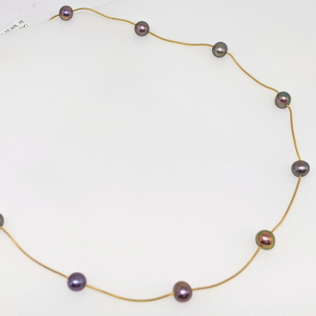 14K DYED PEARL ROUND 6MM (11) ESTATE NECKLACE 4.8 GRAMS