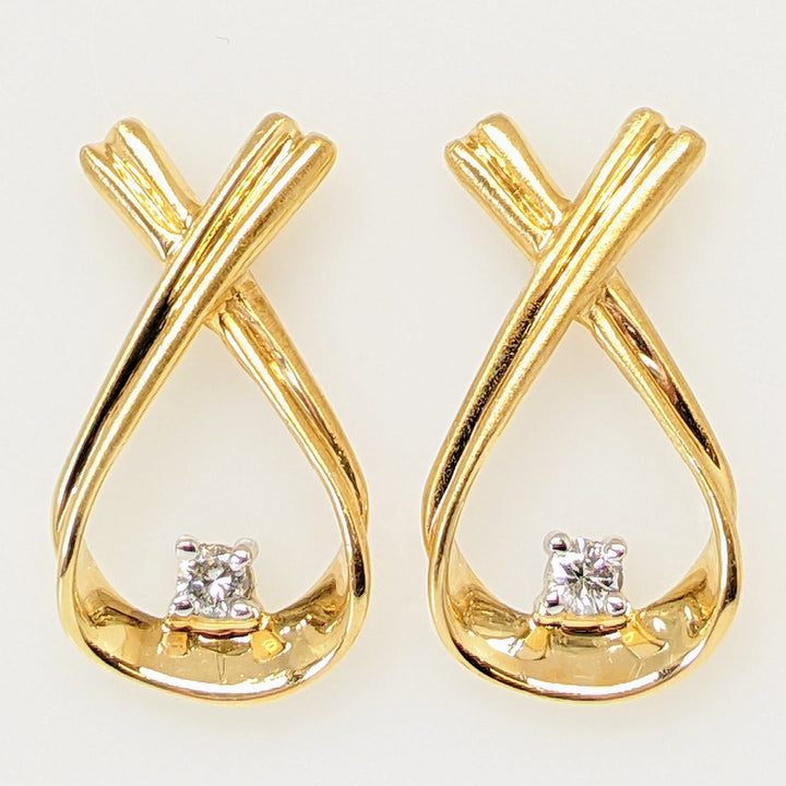 14K .15 CARAT TOTAL WEIGHT I1 I DIAMOND ROUND (2) RIBBON ESTATE EARRINGS 3.2 GRAMS