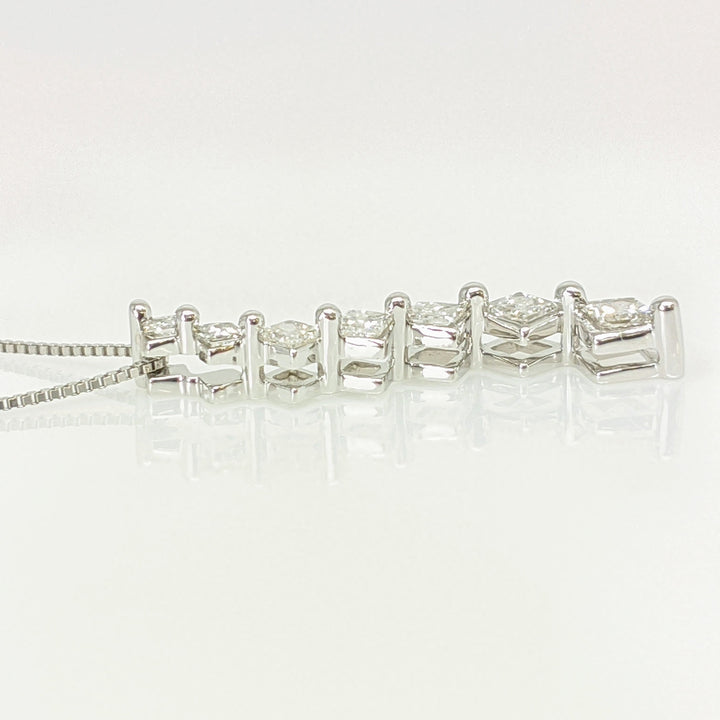 14K WHITE .51 CARAT TOTAL WEIGHT I1 F-G DIAMOND PRINCESS CUT (7) ESTATE JOURNEY PENDANT & CHAIN 2.2 GRAMS