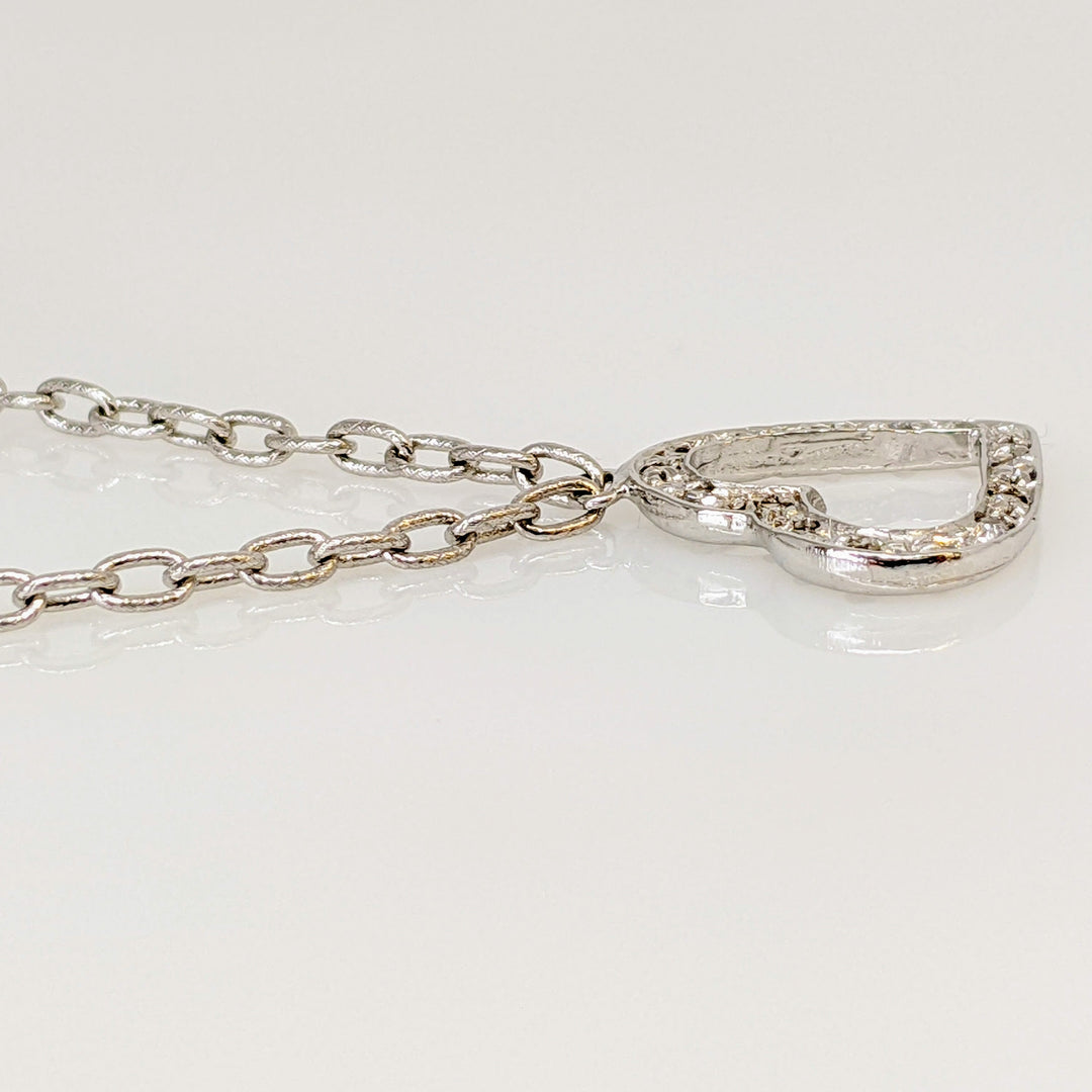 14K WHITE .15 CARAT TOTAL WEIGHT 15-ROUND DIAMOND FLOATING HEART ESTATE PENDANT & CHAIN 5.7 GRAMS