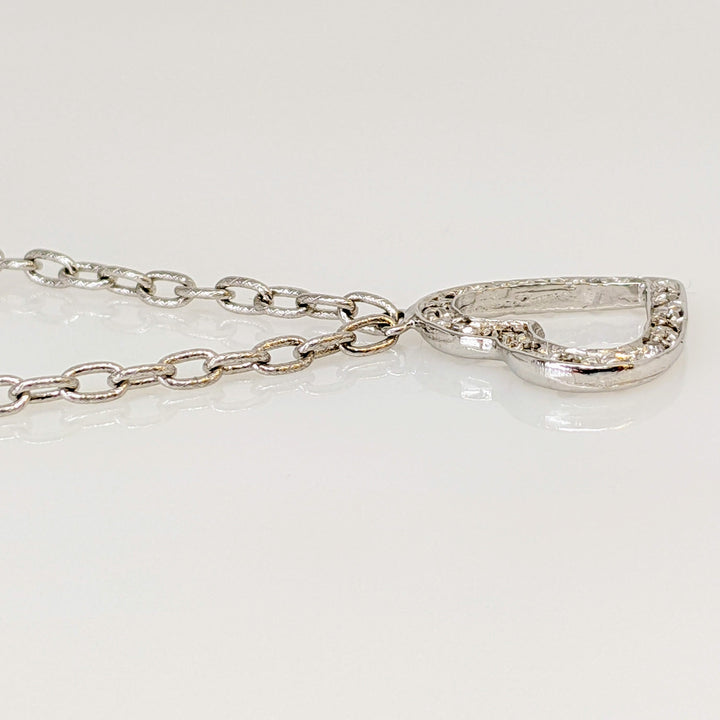 14K WHITE .15 CARAT TOTAL WEIGHT 15-ROUND DIAMOND FLOATING HEART ESTATE PENDANT & CHAIN 5.7 GRAMS