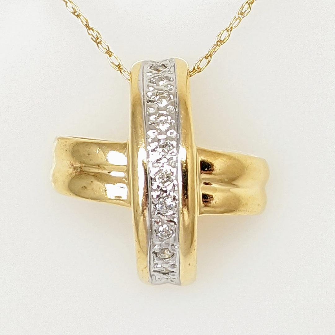 10K .15 CARAT TOTAL WEIGHT I1 G DIAMOND ROUND (10) X-STYLE ESTATE SLIDE PENDANT 2.9 GRAMS