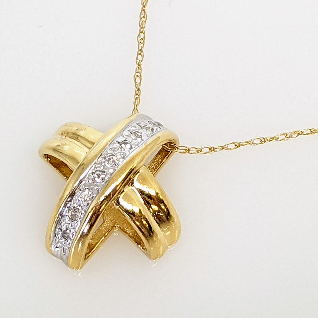 10K .15 CARAT TOTAL WEIGHT I1 G DIAMOND ROUND (10) X-STYLE ESTATE SLIDE PENDANT 2.9 GRAMS