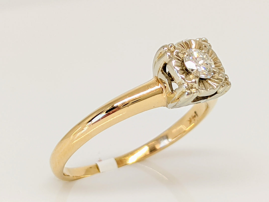 14K .16 CARAT TOTAL SI1 G ROUND DIAMOND BOXHEAD ILLUSION SOLITAIRE ESTATE RING 2.6 GRAMS