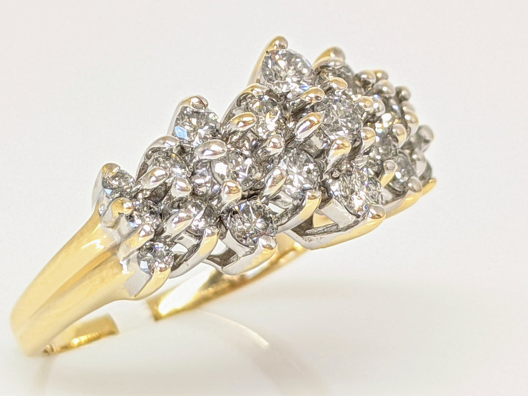 14K .98 CARAT TOTAL WEIGHT I1 H DIAMOND ROUND (23) CLUSTER ESTATE RING 4.6 GRAMS