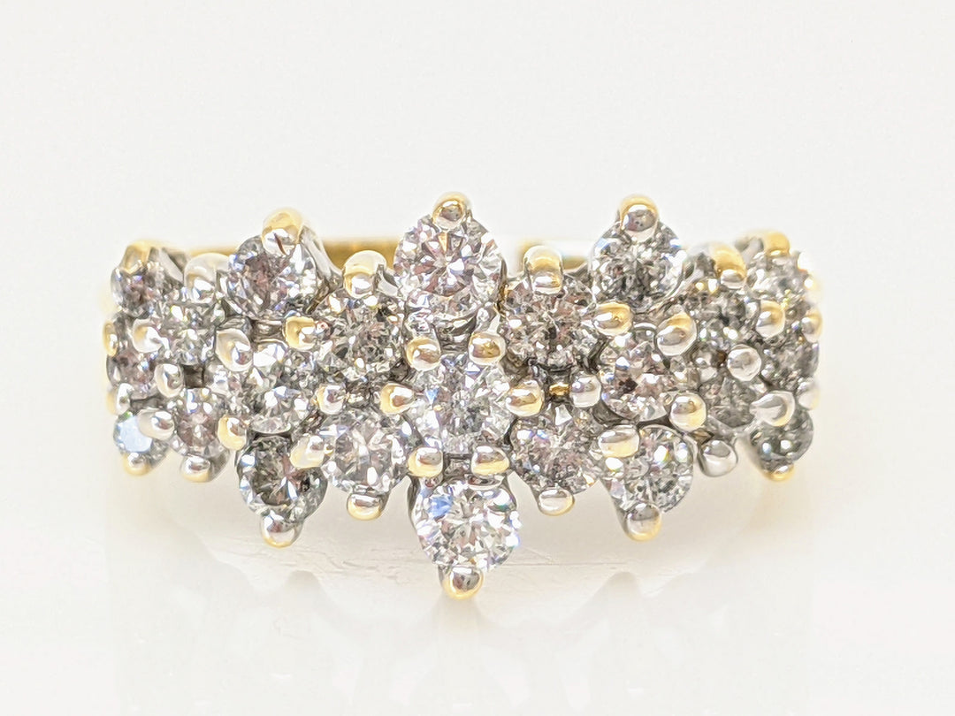 14K .98 CARAT TOTAL WEIGHT I1 H DIAMOND ROUND (23) CLUSTER ESTATE RING 4.6 GRAMS