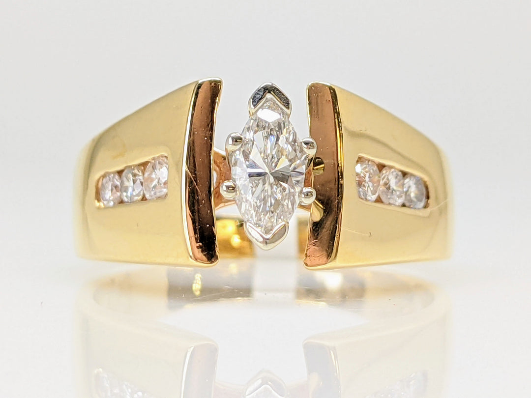 14K .33 CARAT TOTAL WEIGHT MARQUISE WITH (6) ROUND MELEE ESTATE RING 4.8 GRAMS