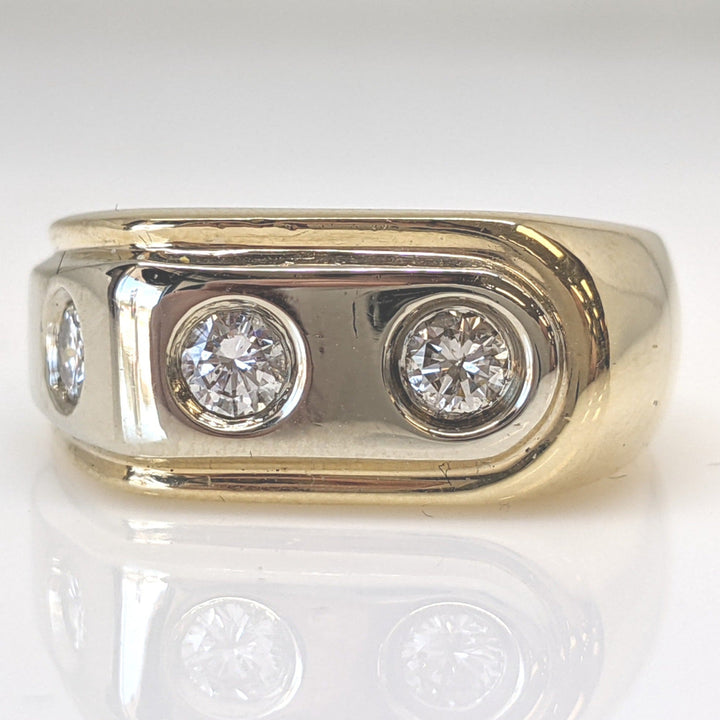 14K .45 CARAT TOTAL WEIGHT SI2 H DIAMOND ROUND (3) ESTATE BEZEL RING 8.8 GRAMS